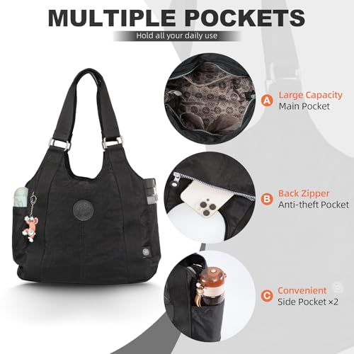 Image of ANEW Tote Bag for Women, Foldable Tote Bag With Zipper Travel Nylon Purse and Handbags Tote Purse Crossbody Bag