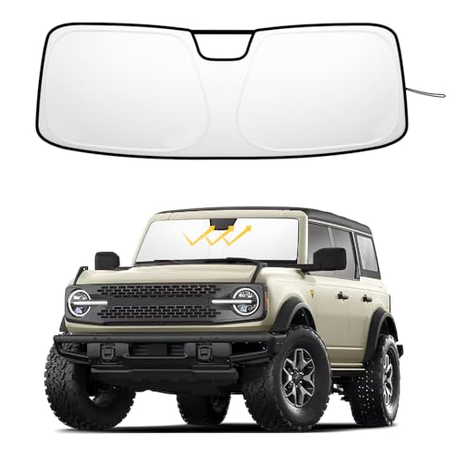 Image of Windshield Sun Shade for 2021-2026 Ford Bronco 2 /4 Door| Foldable Front Window Sunshade| 310T Reflective Polyester| UV Heat Insulation Protection| Outdoor Camping (Not for Bronco Sport)