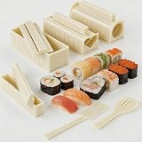 Exzact Sushi Kit 10-teilig – Sushi Maker Set mit Sushi Formen, Nigiri Maker für Anfänger zum Sushi Selber Machen (cremefarben)