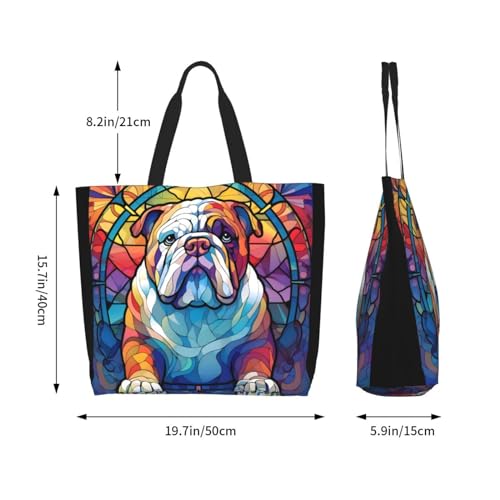 Dog Breed Glass Art Women Shoulder Handbags Reusable Large Capacity Casual Tote Bag4