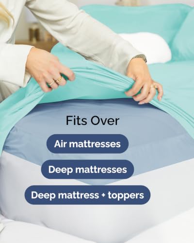 Image of Extra Deep Flex Top Split Head King Sheet Set - 6 Piece Breathable and Cooling Sheets - Hotel Luxury Bedding for Women, Men, Kids & Teens - Easy Secure Fit - Extra Deep Pockets - Spa Blue