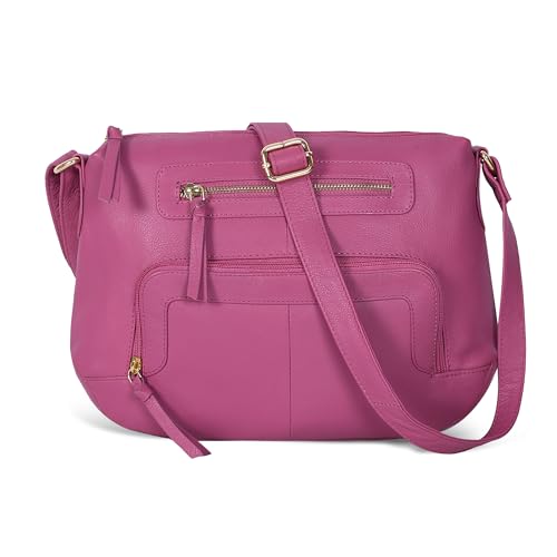 Image of Oak Leathers Women's Crossbody Bag - Genuine Leather Crossover Shoulder Purse With Adjustable Sling Strap - Medium Size