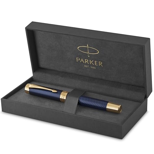 Parker Duofold Centennial Fountain Pen Prestige Blue Chevron Fine Solid Gold Nib Black Ink and Convertor - Additional View