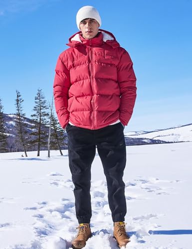 Image of BEST SOUTH Men's Hooded Winter Puffer Jacket Fleece Warm Bubble Coat Outerwear Cold Weather
