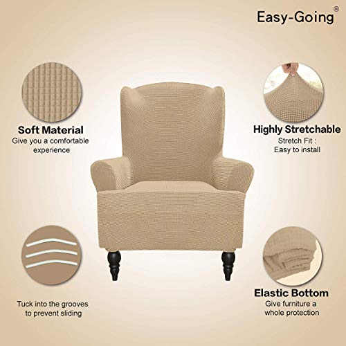 Image of Easy-Going Stretch Wingback Chair Sofa Slipcover Sand | 1-Piece Sofa Cover Furniture Protector Couch Soft with Bottom, Spandex Jacquard