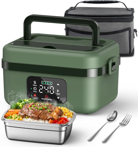 ODSD Cordless Electric Lunch Box for Adults, 16000mAh Rechargeable Self-Heating Lunch Box Food Warmer with Timer & Adjustable Heating, 34oz/1L Container with Insulated Bag for Office Car Outdoor