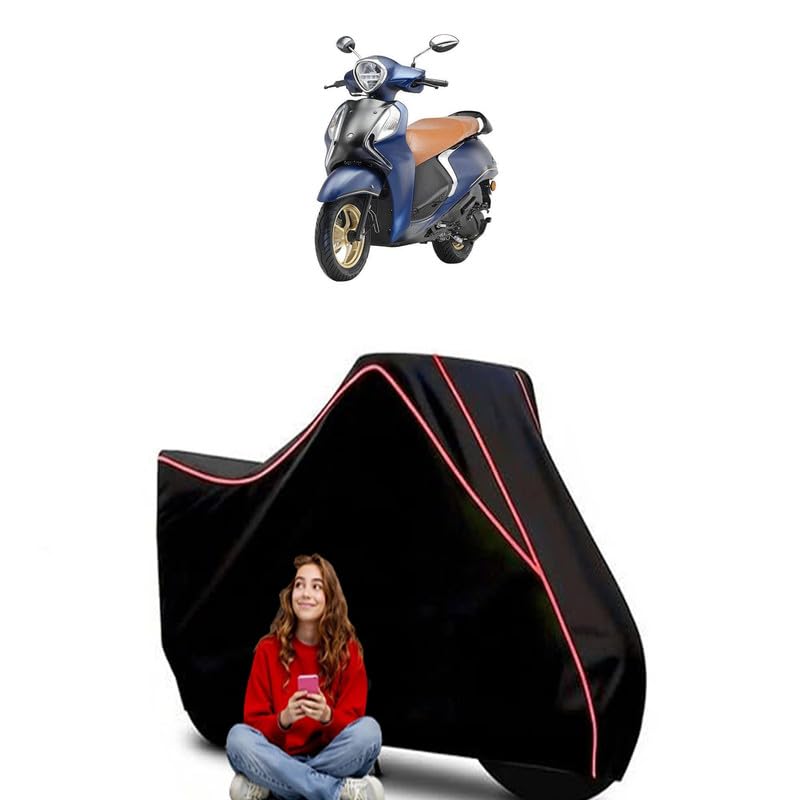 Image of Fascino 125 FI Scooty Bike Cover Water Resistant Outdoor Use Universal Fit Scooters Motorcycles Heavy Duty UV Protection Dust Rain Scratch Resistant Elastic Bottom Black Blue Piping