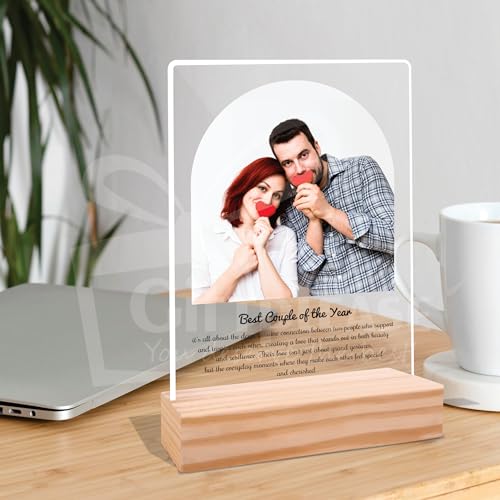 Image of Giftplease Customized Photo And Text Frame With Wooden Stand | Personalised Printed Photo Frame | Gift | Birthday | Anniversary (Transparent, 5MM, 6 * 8 Inches), Tabletop