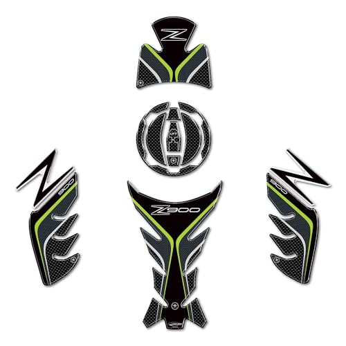labelbike - Kit of 3D Gel Resin Stickers Decorations and Motorcycle Protections Compatible with Kawasaki Z900 - Carbon-Like Color with Gray and Green finishes