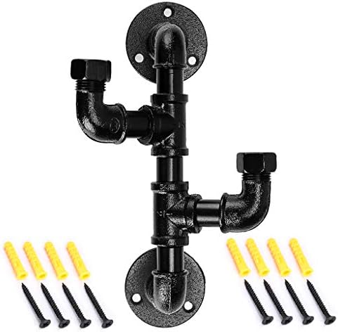 Sumnacon Heavy Duty Industrial Pipe Coat Hook Rack - Rustic Metal Clothes Holder Hanger with Hardware, Wall Mounted Iron Bath Grab Bar for Home, Office, Electroplated Black Finish