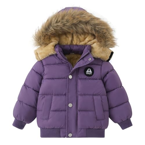 AMIYAN Toddler Down Winter Coat Boys Girls Fleece Jacket Hooded Thickened Warm Coat Outerwear for Kids 1-6 Years