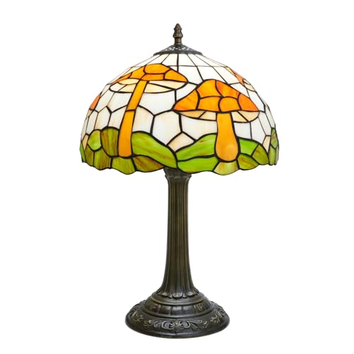 Crecobo Tiffany-Style Stained-Glass Mushroom Table Lamp (12", Warm Amber)