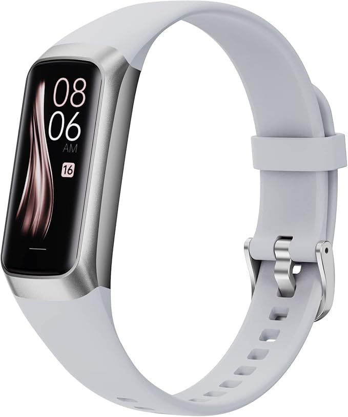 C60 Activity Tracker, Health Tracker with Heart Rate Monitor, Sleep Tracker (Black Strap, Size : Medium) (Silver)