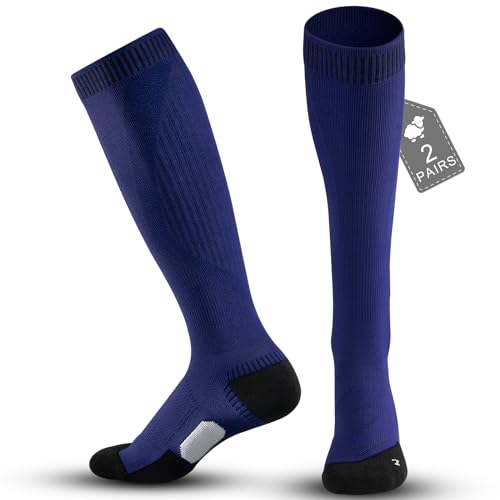 Image of Merino Wool Compression Knee High Running Socks 2 Pairs 15-20 mmHg Cushion Moisture Wicking Hiking Nurse Travel