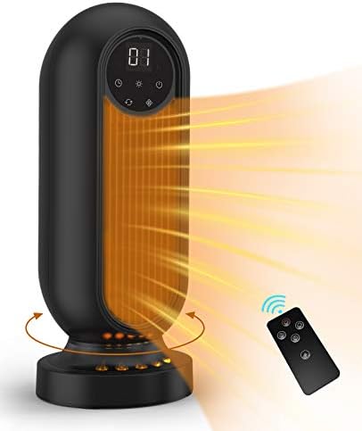 Infray Space Heater, 1500W Oscillating Ceramic Tower Heater, Portable Fast Heating Electric Fan Heater with LED Flame Light, 12Hrs Timer, Remote Control & LED Display for Home Office Indoor Use