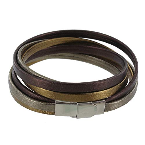 Bracelet cuir trois lanières d'exception et acier Les Poulettes Bijoux