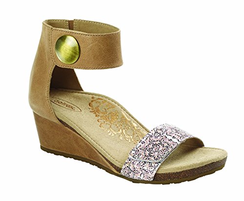 Aetrex Women's Becca Ankle Strap Wedge Taupe Print W39