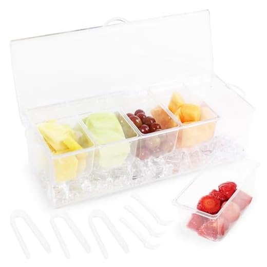 7Penn Condiment Tray with Ice Chamber, 5 Condiment Containers, Lid, 3 Tongs, 3 Spoons - Chilled Condiment Server Caddy