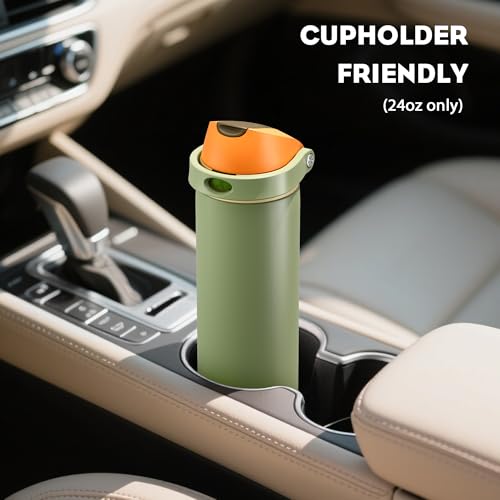 POWCAN 24 oz Metal Sports Water Bottle: 2-in-1 Push-Button Spout & Quick-Flip Straw, Leakproof, Cold 24 Hrs, Fits Car Cup Holder, Insulated Bottle for Hiking, Camping, School, Travel Gift (Olive Cool) — view 5