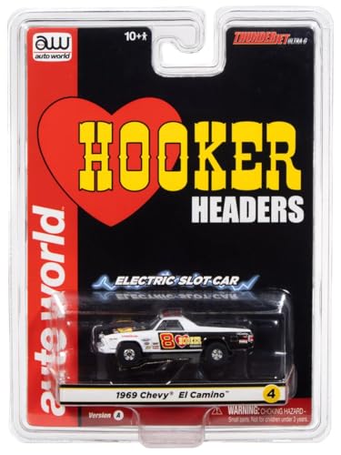 1969 Chevy El Camino Slot Car (Black & White) Auto World miniatura 3