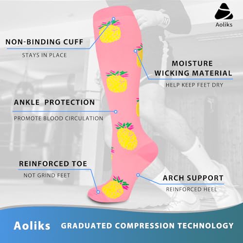 Image of Aoliks Medical Compression Socks for Women & Men, Support Knee High Socks for Running,Nurses,Travel