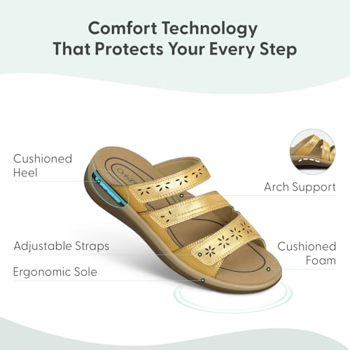 Image of Orthofeet Women's Orthopedic Sahara Adjustable Three-Strap Slide Sandal