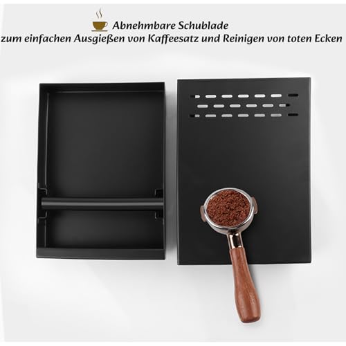 Foto von Fishawk Espresso-Klopfbox-Schublade, Edelstahl-Kaffeesatz-Klopfbehälter mit Abnehmbarer Klopfstange, Schubladen-Typ Espressobehälter für Home Coffee Shop Bar(Schwarz)