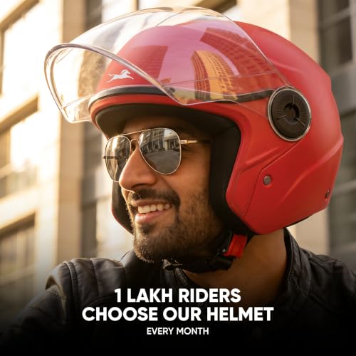 Image of TVS ACE ISI Certified Open face Unisex Helmet with Full Coverage Visor Available in 8 Colors | Lightweight Comfort-Fit Microfiber Liner Equipped with Quick Release Chin Strap
