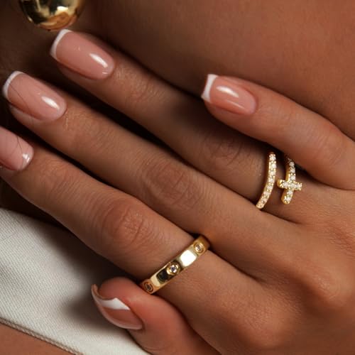 My Queen Gold Ring Sets for Women Non Tarnish 14k Gold Plated Dainty Love Cubic Zirconia Cross Rings Stackable Promise Ring Wedding Band Jewelry Gifts4