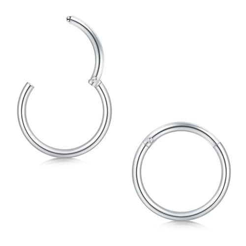 Longita 2 Stück Nasenpiercing Ring Silber 1.2mm 16G - 316L Edelstahl Clicker 5mm Nasenring - Nahtlose Präsenz Piercing für Septum Helix Tragus Conch Lippe Knorpel Segmentring Set Damen Herren