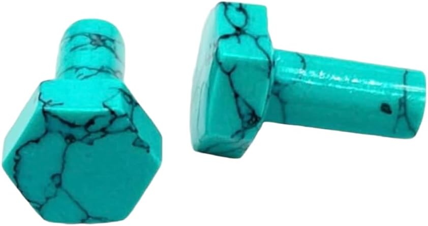 Blue Turquoise Black Veining Stone Hexagon Single Flared Ear Plugs | Stone Body Piercing Jewelry | Handmade Gauges for Stretched Ears | Unisex Tribal Stone Ear Tunnels