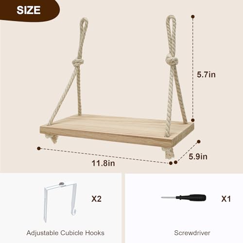 Fernlandia 2-Pack Cubicle Shelf Hanging, Office Cubicle Wall Shelf with Rope Adjustable Hooks, Office Decor Desk Accessories, Organizer, Storage in Workspaces - Thumbnail 3