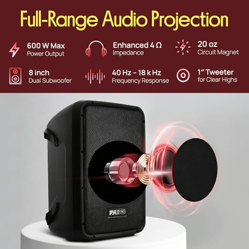 Image of Pyle PA Speaker DJ Mixer Bundle - 300 W Portable Wireless Bluetooth Sound System with USB SD XLR 1 /4 inch RCA Inputs - Dual Speaker, Mixer, Microphone, Stand, Cable - for Home /Outdoor Party
