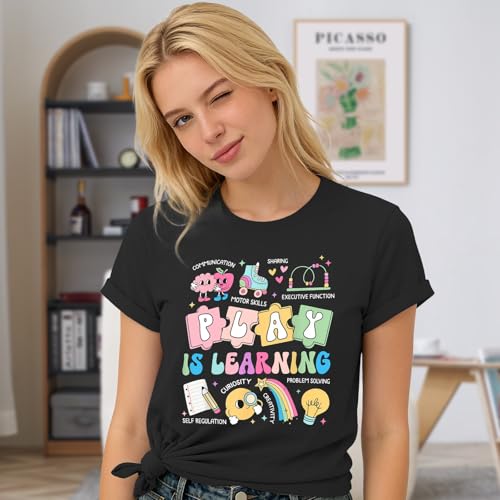 Play is Learning Teacher Shirts Women Kindergarten Teacher Shirt Teaching Life Tops — view 2
