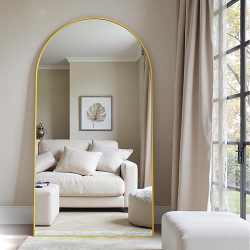 Suidia Arched Full Length Mirror, 72"x44" Floor Mirror Freestanding, Floor Standing Full Body Mirror with Stand for Bedroom, Hanging Mounted for Living Room Cloakroom, Gold