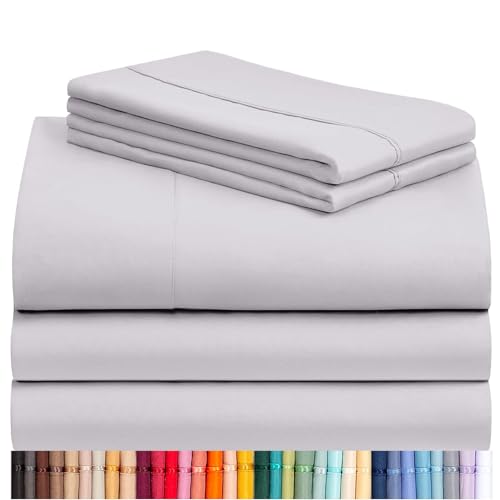 Image of LuxClub 5 PC Sheet Set Bed Sheets Deep Pockets 16 inch Eco Friendly Wrinkle Free Cooling Machine Washable Hotel Bedding Silky Soft - Dove Gray Split King