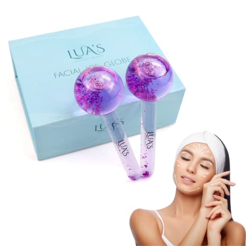 LUA’S NATURAL BEAUTY Facial Ice Globe - Frozen Cryo Roller - Cold Face Spa Massage - Cooling Skincare Glass Massager - Premium Freeze Proof Glass - Birthday, Christmas, Anniversary Gift for Men, Women