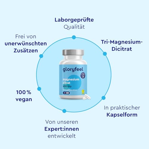 Magnesiumcitrat 365 Kapseln - Elementares Magnesium Hochdosiert - Gut verträgliches & hoch bioverfügbares Tri-Magnesium Dicitrat - Vegan, laborgeprüft & ohne Zusätze