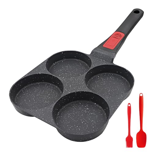 Bobikuke Sartén Tortitas con Mango Extraíble, Sartén Huevos Poche de 4 Agujeros Sartén Antiadherente de Aluminio para Desayuno Huevos Fritos Panqueques - Negro