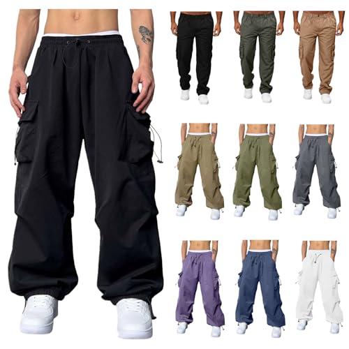 Generic Men's Cargo Pants Elastic Waist Flap Pockets Parachute Pants Hip Hop Baggy Harem Pants for Streetwear