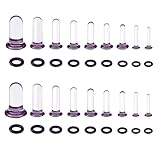 Chihutown Kit de estiramiento de oreja 14G-1G, 18 tapones de cristal para los oídos, tapones de vidrio de una sola llamarada con juntas tóricas para expandir las orejas, calibres negros para orejas