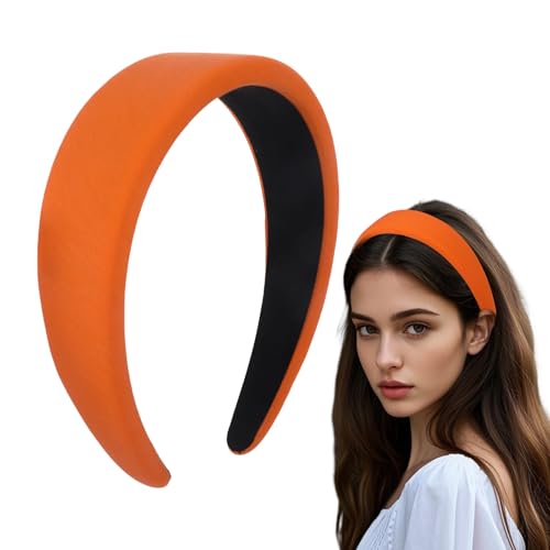 4CM Haarreifen Damen Orange, Wunderschön Haarreif mit Stoff Gepolstertes, Hippie Haarschmuck Breites Haarband Gepolstert Stirnband, Basic Jeden Anlass Accessoires für Damen Mädchen