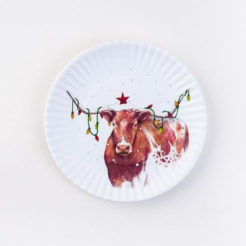 Christmas Longhorn Steer Appetizer Melamine Plates, Set of 4