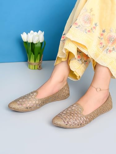 Image of XE Looks Elegant Rhinestone Studded Bellies | Hexagonal Cutout Pattern | Chic & Comfortable Slip-On Bellies For Girls & Womens