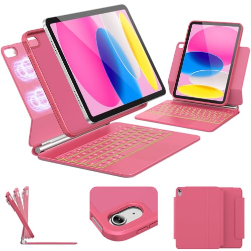ZYNTHRALIX for iPad 11th (A16 2025)/10th Generation Case with Keyboard Portrait/Landscape 11-Color Backlit & Multi-Touch Trackpad Detachable Case & Stain-Resistant Leather Pencil Buckle Hot Pink