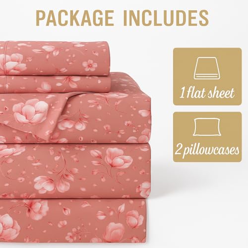 Image of King Size Bedsheet - Flora Bloom - 108 x 108 Inches - Brushed Microfiber Flat Sheet with Pillow Covers - Soft, Cooling, Wrinkle & Fade Resistan