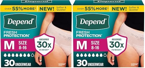 Depend Fresh Protection Adult Incontinence Underwear for Women (Formerly Depend Fit-Flex), Disposable, Maximum, Medium, Blush, 30 Count, Packaging May Vary (Pack of 2)