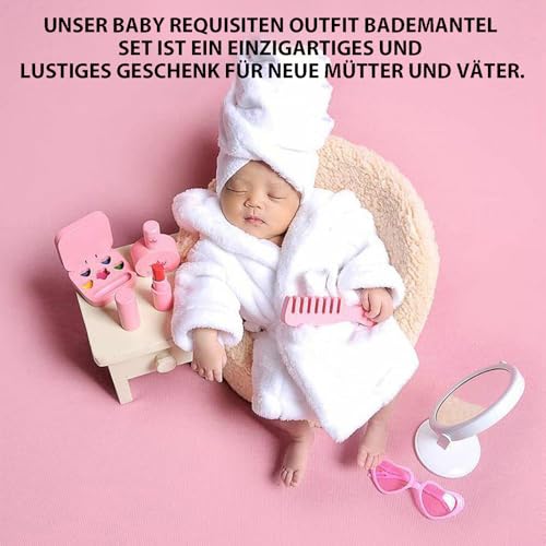 Xanewza 6 Stück Neugeborenen Fotografie Requisiten, Fotoshooting Kostüme, Bademäntel Badetuch Outfit mit Hausschuhe Gurke Foto Requisiten für Kleinkind Jungen Mädchen 0-3 Monate(Weiß)