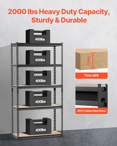 Image of VEVOR Storage Shelves, 2000 lbs, 5 Tier Garage Storage Shelving, 16 inch D x 36 inch W x 71.4 inch H Adjustable Metal Shelves for Garage Shelves Utility Rack Shelf, Ideal for Kitchen, Warehouse, Basement, Black