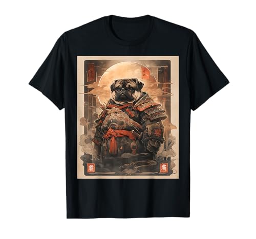 Japanese Samurai Pug Dog Full Gear Warrior Ukiyo-e Graphic T-Shirt